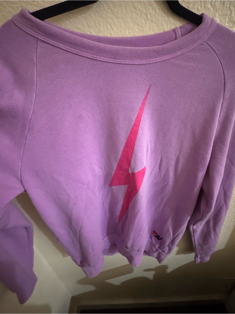Aviator Nation Lavender Crewneck with Pink Bolt Accent
